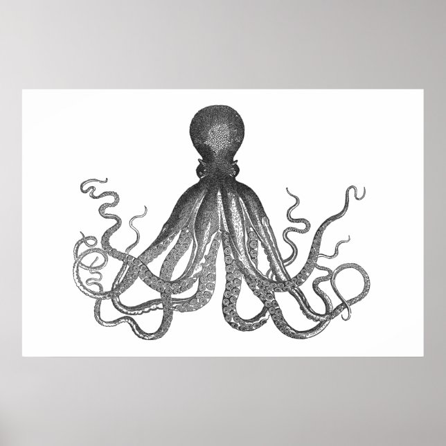 Kraken - Black Giant Octopus / Cthulu Poster (Framsidan)