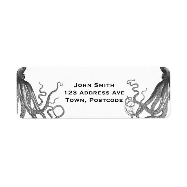 Kraken - Black Giant Octopus / Cthulu Returadress Etikett (Framsidan)