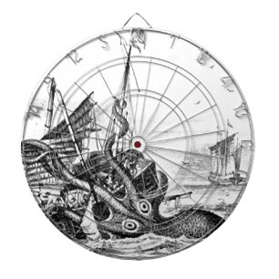 Kraken/bläckfisk Eatting en piratfrakt, svart/vit Darttavla