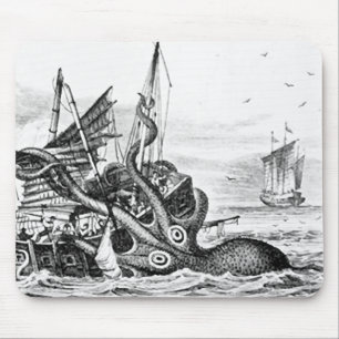 Kraken/bläckfisk Eatting en piratfrakt, svart/vit Musmatta