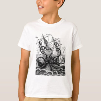 Kraken/bläckfisk Eatting en piratfrakt, svart/vit T-shirt