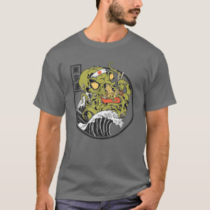 Kraken Eating Ramen Bowl Kanagawa Wave Octopus Ram T Shirt