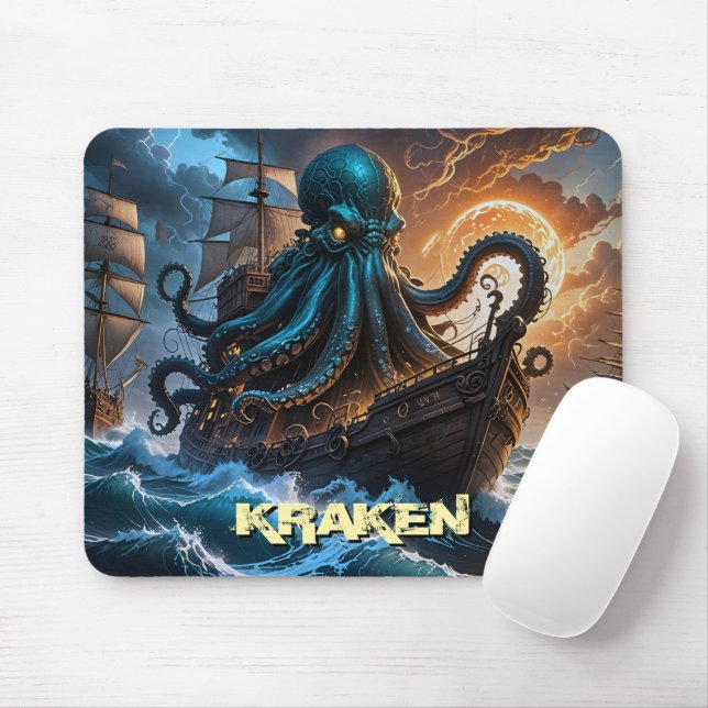 Kraken Giant Squid Octopus som Monster Creature Musmatta (Med mus)