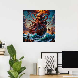 Kraken-havsmonster-skapelse-fantasi-skräck Poster