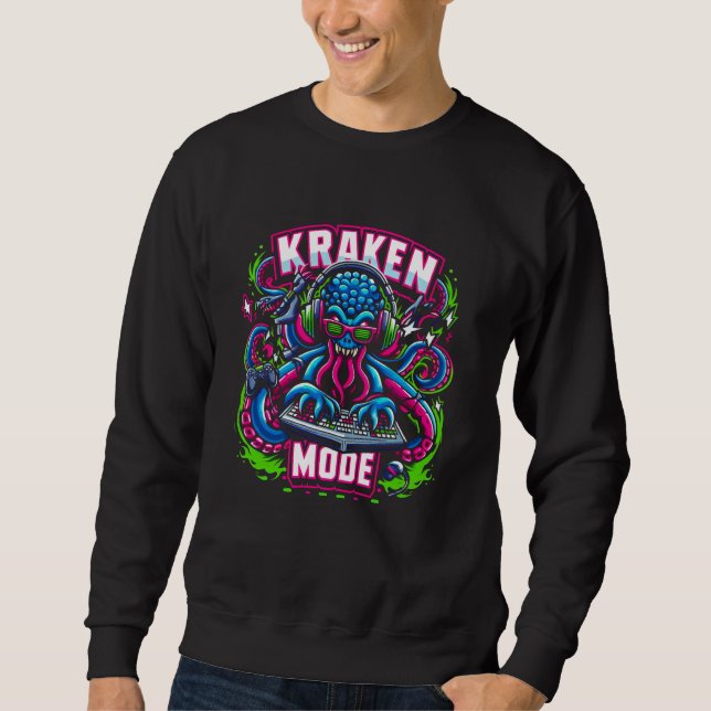 Kraken Mode Gamer Octopus för Pro-spelhörlurar Lång Ärmad Tröja (Framsida)