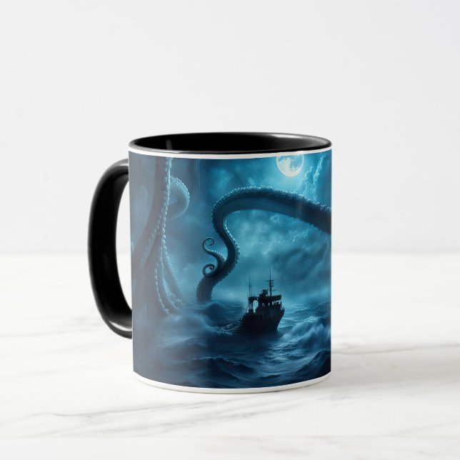 Kraken och Fishing Boat Nautical Mugg (Framsida vänster)
