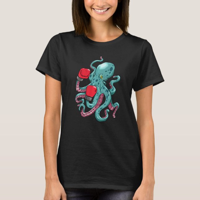 Kraken Octopus Boxing-handskar Undervattenskreta T Shirt (Framsida)