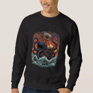 Kraken Octopus Illustration Crewneck  Lång Ärmad Tröja