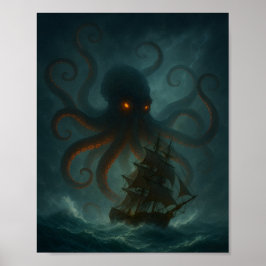 Kraken Sjömonster Mörk Fantasy Affisch