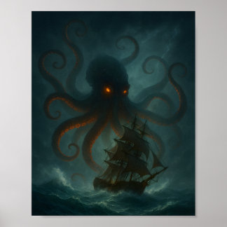 Kraken Sjömonster Mörk Fantasy Affisch
