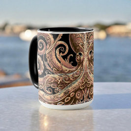 Kraken Steampunk Bläckfisk Ornamenterad Guld och S Mugg