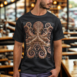 Kraken Steampunk Bläckfisk Ornamenterad Guld och S T Shirt
