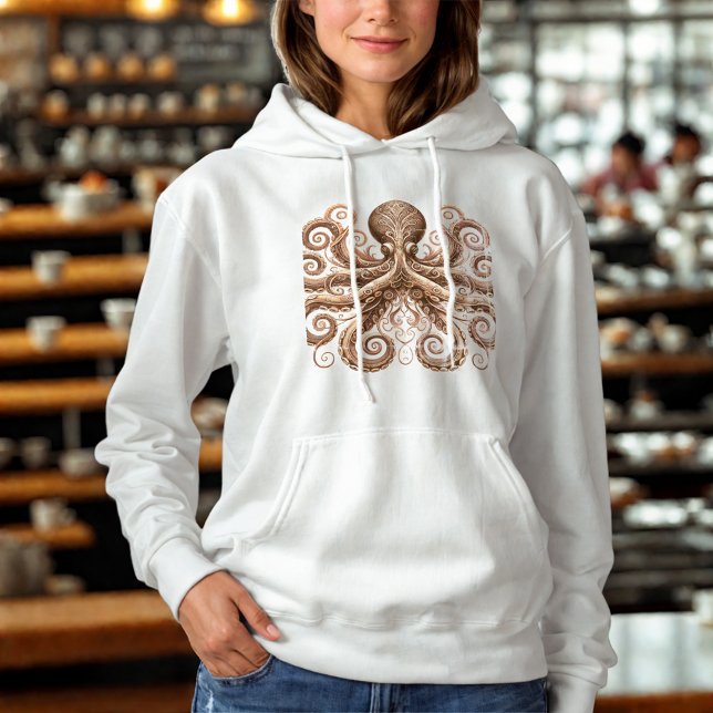 Kraken Steampunk Bläckfisk Ornamenterad Guld Vit T Shirt (Skapare uppladdad)