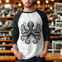 Kraken Steampunk Bläckfisk Ornamenterad Svart