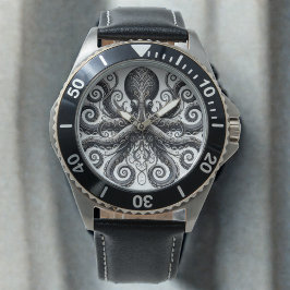 Kraken Steampunk Octopus Ornate Black Armbandsur