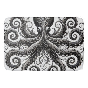 Kraken Steampunk Octopus Ornate Black Badrumsmatta