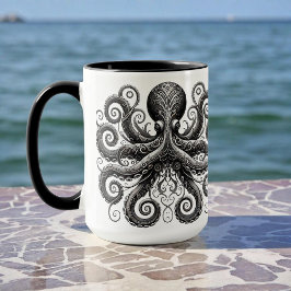 Kraken Steampunk Octopus Ornate Black Mugg