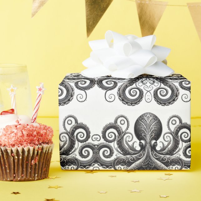 Kraken Steampunk Octopus Ornate Black Presentpapper (Födelsedagsfest)