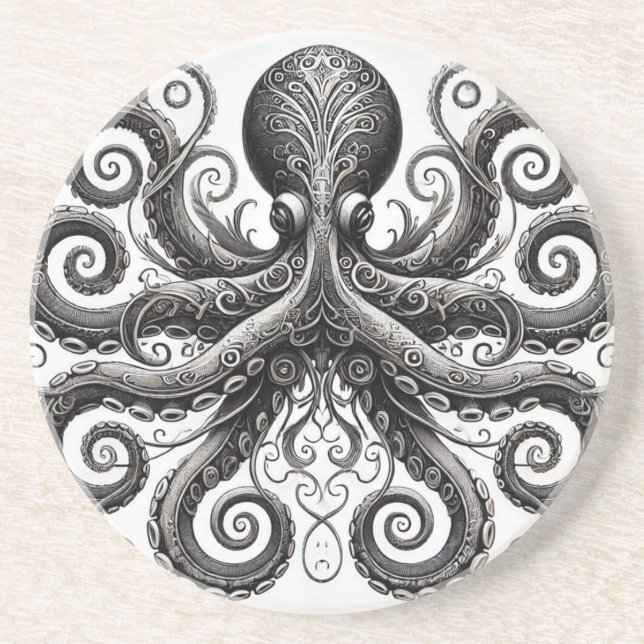 Kraken Steampunk Octopus Ornate Black Underlägg (Framsidan)