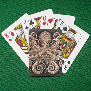 Kraken Steampunk Octopus Ornate Guld Black Casinokort