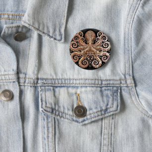 Kraken Steampunk Octopus Ornate Guld Black Knapp