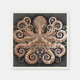 Kraken Steampunk Octopus Ornate Guld Black Pappersservett