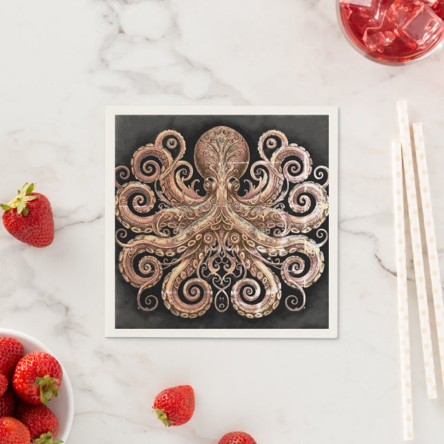 Kraken Steampunk Octopus Ornate Guld Black Pappersservett (Insitu)