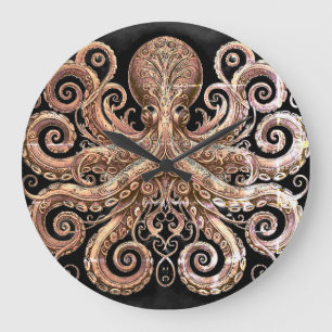 Kraken Steampunk Octopus Ornate Guld Black Stor Klocka