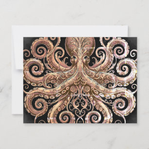 Kraken Steampunk Octopus Ornate Guld Black Vykort