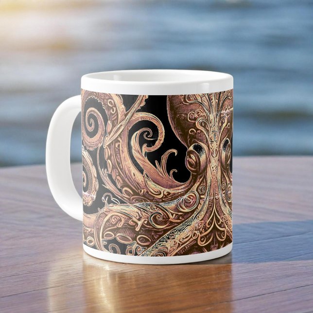Kraken Steampunk Octopus Ornate Guld och Black Jumbo Mugg (Skapare uppladdad)