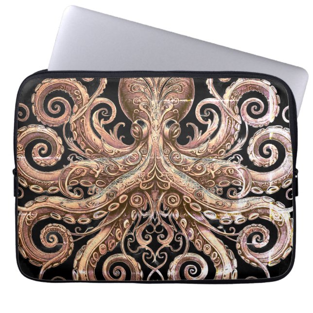 Kraken Steampunk Octopus Ornate Guld och Black Laptop Fodral (Framsidan)