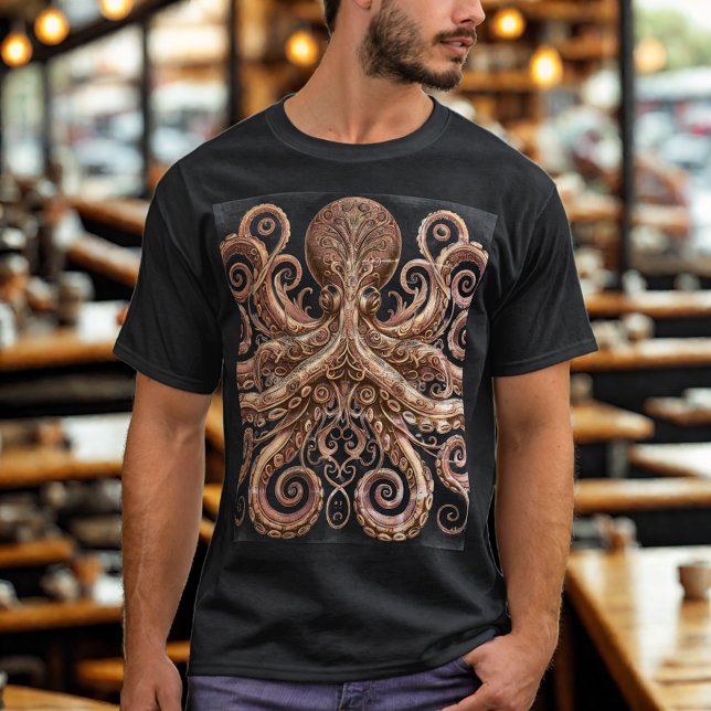 Kraken Steampunk Octopus Ornate Guld och Black T Shirt (Skapare uppladdad)
