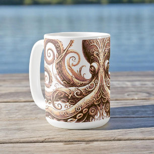 Kraken Steampunk Octopus Ornate Guld White Kaffemugg