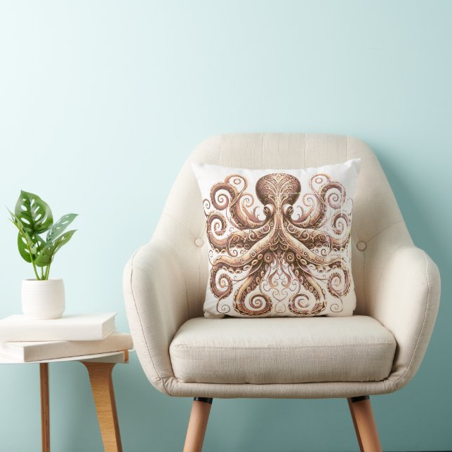 Kraken Steampunk Octopus Ornate Guld White Kudde (Stol)
