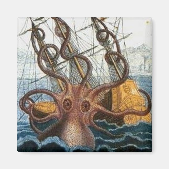 Kraken Steampunk Octopus Vintage Magnet (Framsidan)