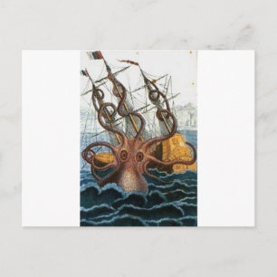 Kraken Steampunk Octopus Vintage Vykort