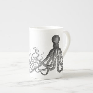 Kraken - svart jätte- bläckfisk/Cthulu Benporslin Mugg
