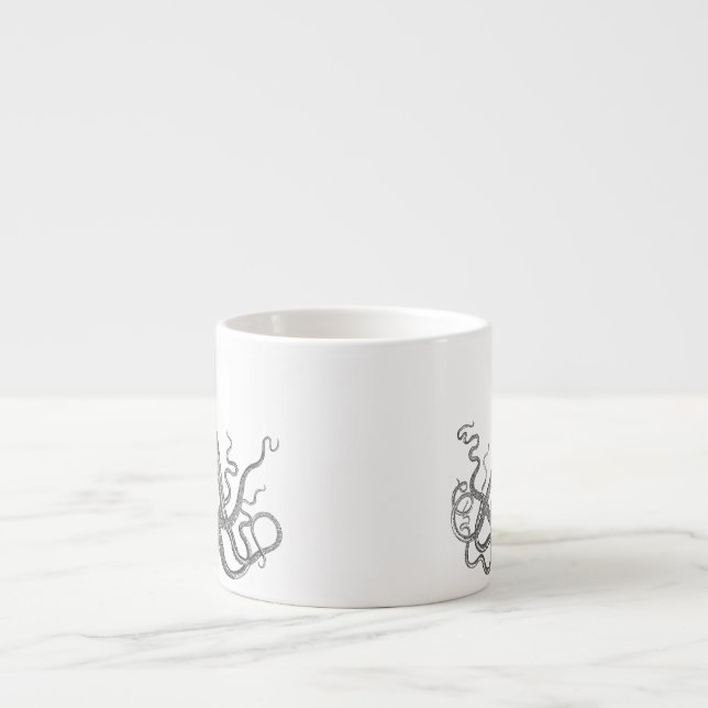 Kraken - svart jätte- bläckfisk/Cthulu Espressomugg (Framsidan)