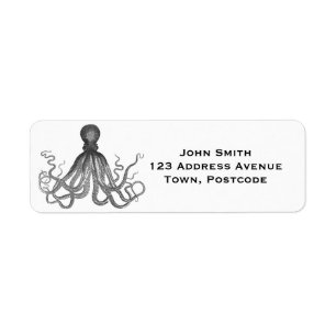 Kraken - svart jätte- bläckfisk/Cthulu Returadress Etikett
