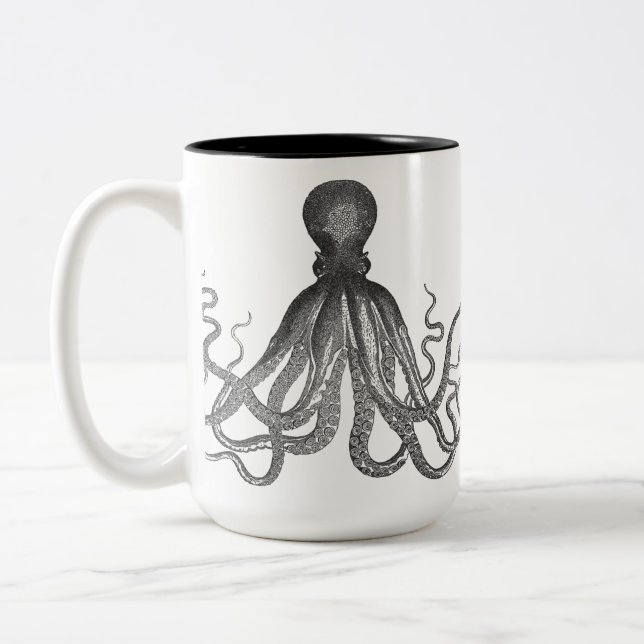 Kraken - svart jätte- bläckfisk/Cthulu Två-Tonad Mugg (Vänster)