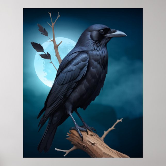 Kråkor av fågelnatur Moonlight Corvid  Poster (Framsidan)
