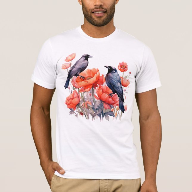 Kråkor Bird Kråka Älskare Flower T Shirt (Framsida)