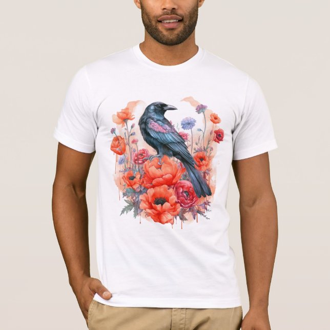Kråkor Bird Kråka Älskare Flower T Shirt (Framsida)