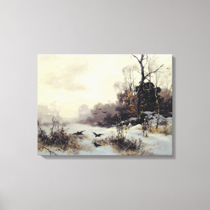 Kråkor i en vinter landskap, 1907 canvastryck