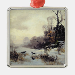 Kråkor i en vinter landskap, 1907 julgransprydnad metall