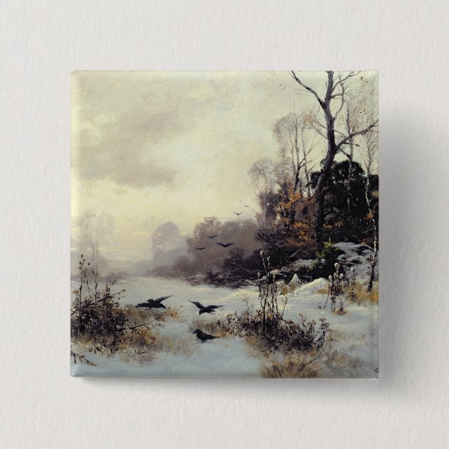 Kråkor i en vinter landskap, 1907 knapp (Framsida)
