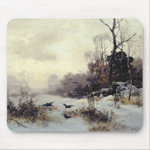 Kråkor i en vinter landskap, 1907 musmatta