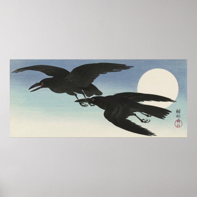 Kråkor i Full Moon av Ohara Koson (1925-1936) Poster (Framsidan)