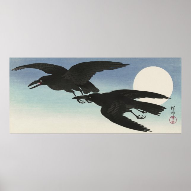 Kråkor i fullt av Ohara Koson Poster (Framsidan)