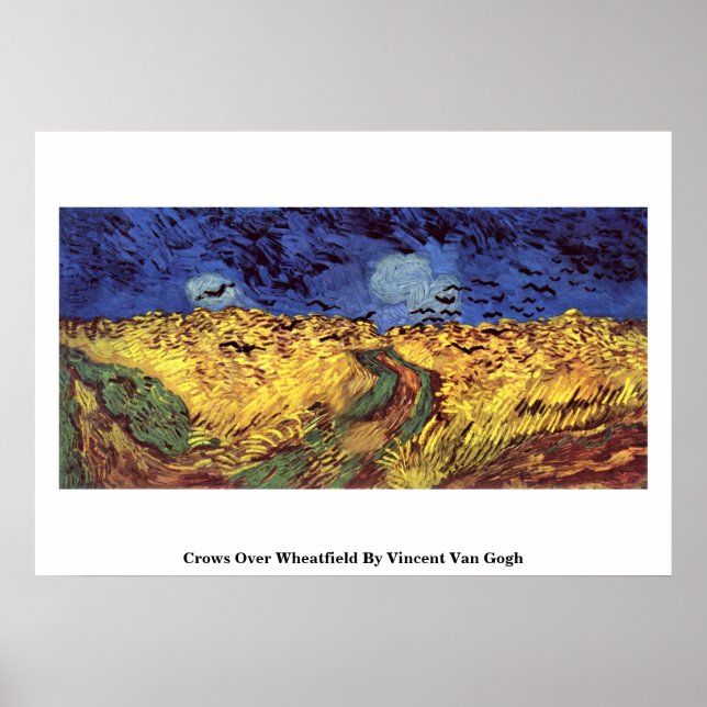 Kråkor över Wheatfield av Vincent Van Gogh Poster (Framsidan)